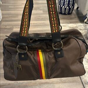 Lesportsac Red and Brown Travel Bag with Durable Design